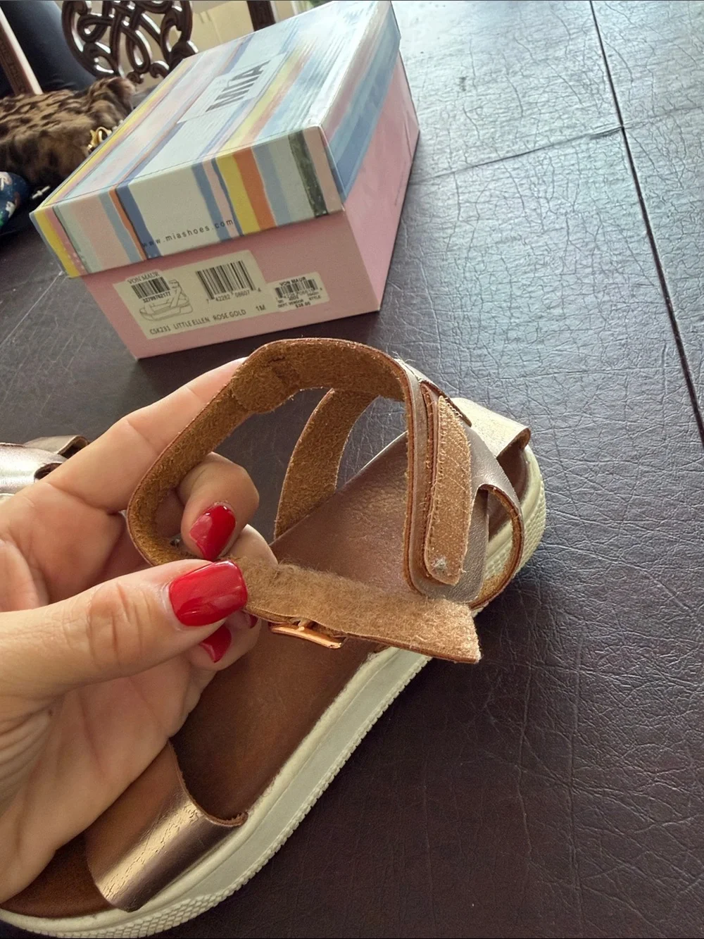 MIA Girls Metallic Rose Gold and Brown Ankle Strap Sandals Size 1
